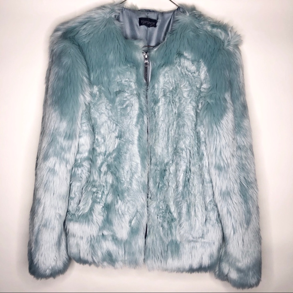 NEW Topshop Light Blue Faux Fur Coat